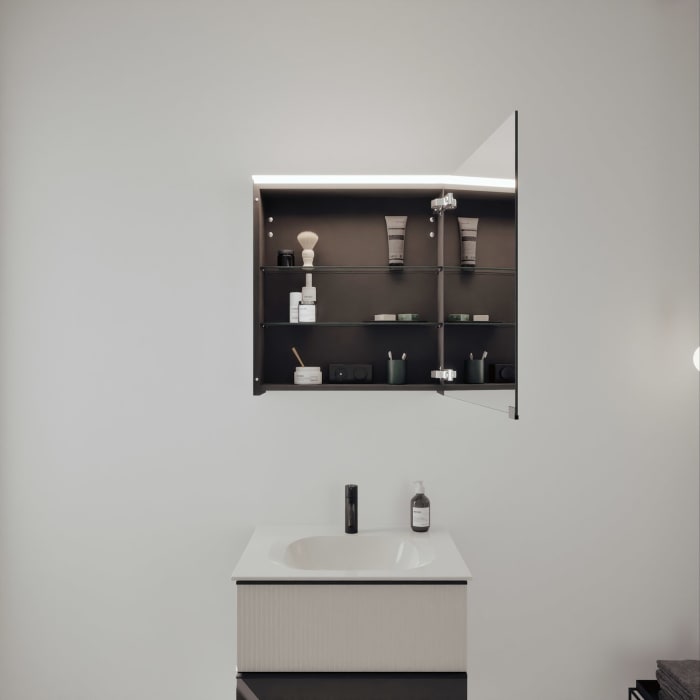 burgbad Fiumo 2.0 Badmöbelset 62 cm mit Waschtisch mit Unterschrank mit Griff G0200 und Spiegelschrank