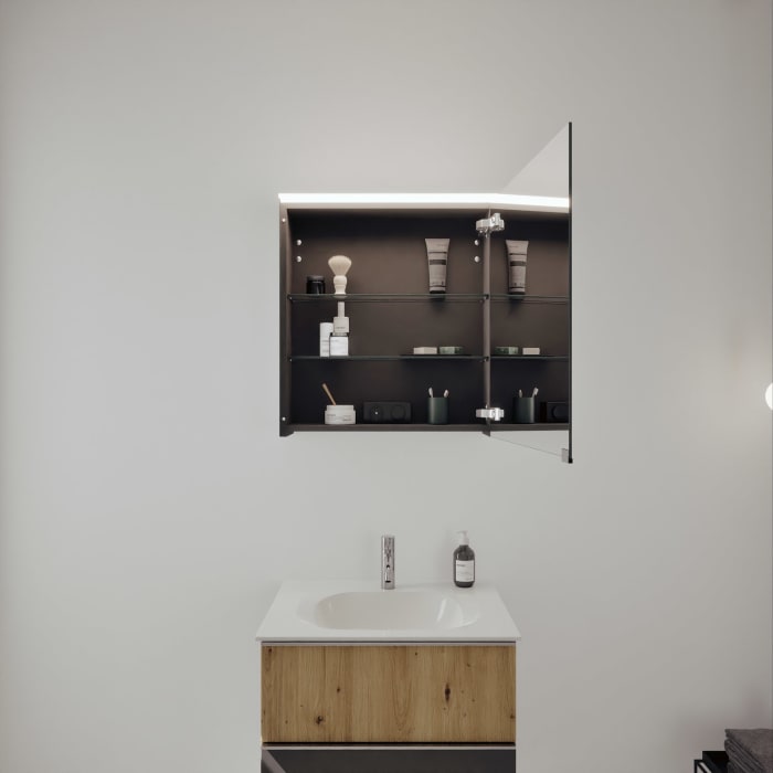 burgbad Fiumo 2.0 Badmöbelset 62 cm mit Waschtisch mit Unterschrank mit Griff G0146 und Spiegelschrank