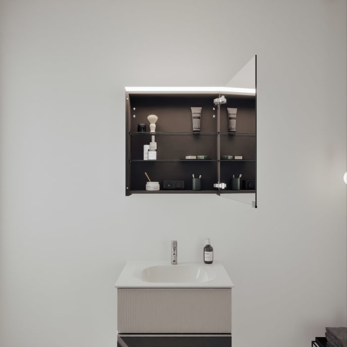 burgbad Fiumo 2.0 Badmöbelset 62 cm mit Waschtisch mit Unterschrank mit Griff G0146 und Spiegelschrank