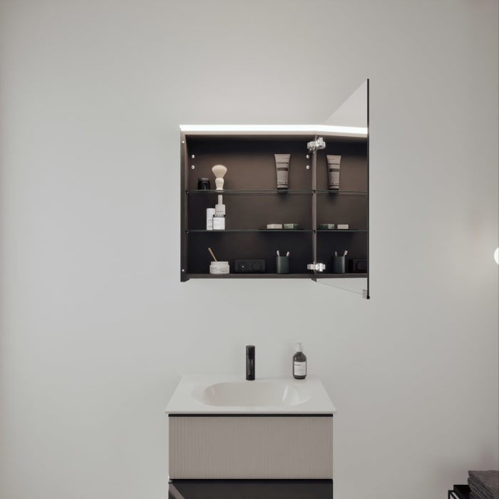 burgbad Fiumo 2.0 Badmöbelset 62 cm mit Waschtisch mit Unterschrank mit Griff G0200 und Spiegelschrank