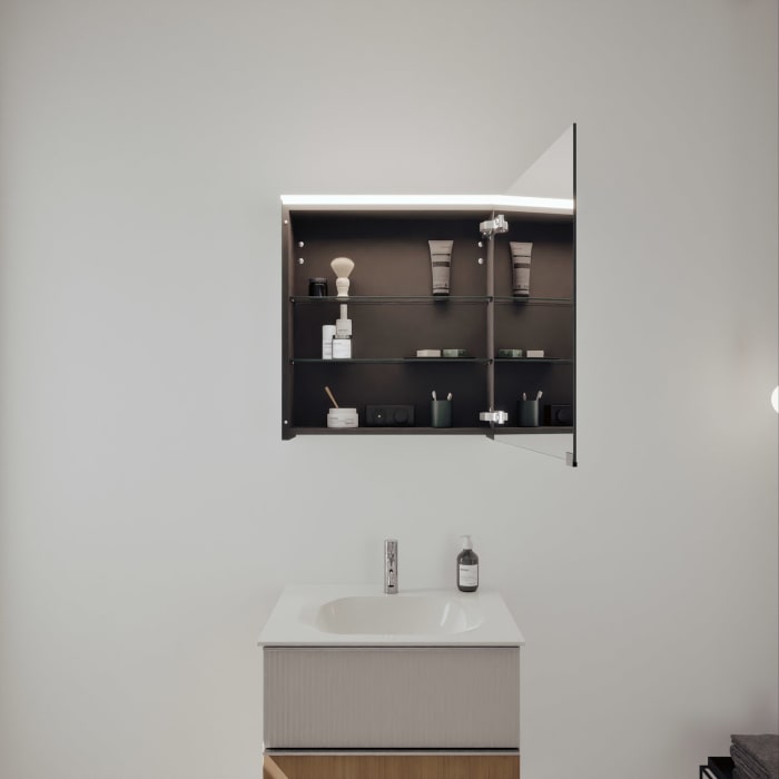 burgbad Fiumo 2.0 Badmöbelset 62 cm mit Waschtisch mit Unterschrank mit Griff G0146 und Spiegelschrank