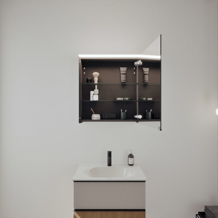 burgbad Fiumo 2.0 Badmöbelset 62 cm mit Waschtisch mit Unterschrank mit Griff G0200 und Spiegelschrank