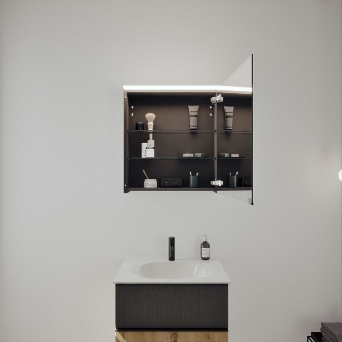 burgbad Fiumo 2.0 Badmöbelset 62 cm mit Waschtisch mit Unterschrank mit Griff G0200 und Spiegelschrank