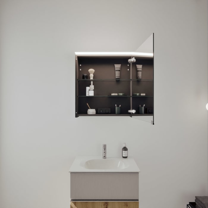 burgbad Fiumo 2.0 Badmöbelset 62 cm mit Waschtisch mit Unterschrank mit Griff G0146 und Spiegelschrank