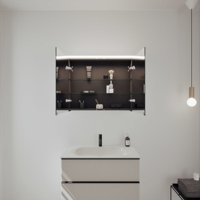 burgbad Fiumo 2.0 Badmöbelset 82 cm mit Waschtisch mit Unterschrank mit Griff G0200 und Spiegelschrank