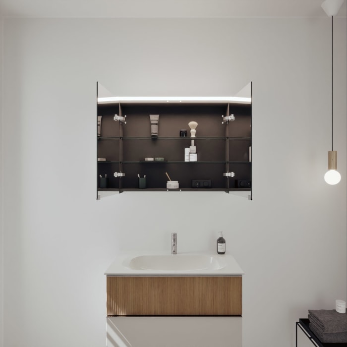 burgbad Fiumo 2.0 Badmöbelset 82 cm mit Waschtisch mit Unterschrank mit Griff G0146 und Spiegelschrank