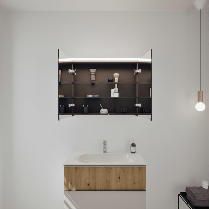 burgbad Fiumo 2.0 Badmöbelset 82 cm mit Waschtisch mit Unterschrank mit Griff G0146 und Spiegelschrank