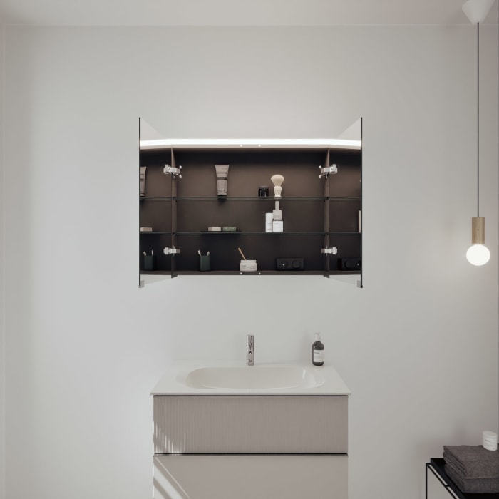 burgbad Fiumo 2.0 Badmöbelset 82 cm mit Waschtisch mit Unterschrank mit Griff G0146 und Spiegelschrank