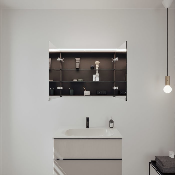 burgbad Fiumo 2.0 Badmöbelset 82 cm mit Waschtisch mit Unterschrank mit Griff G0200 und Spiegelschrank