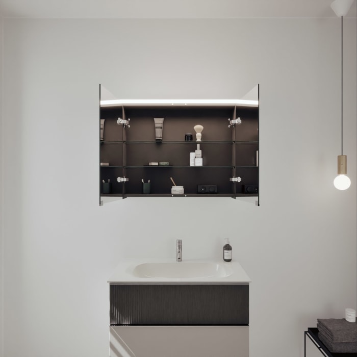 burgbad Fiumo 2.0 Badmöbelset 82 cm mit Waschtisch mit Unterschrank mit Griff G0146 und Spiegelschrank