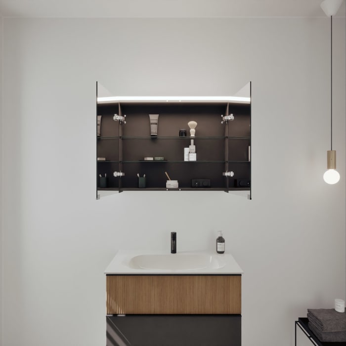 burgbad Fiumo 2.0 Badmöbelset 82 cm mit Waschtisch mit Unterschrank mit Griff G0200 und Spiegelschrank