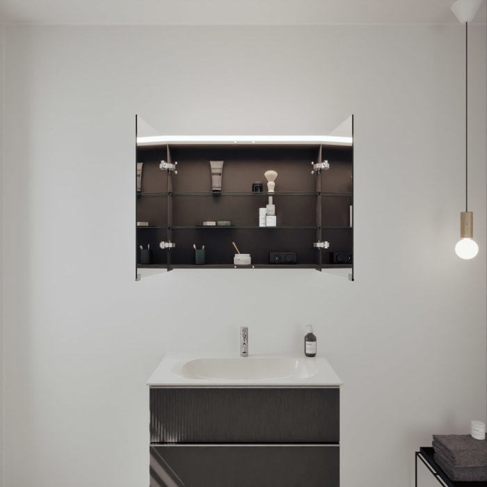 burgbad Fiumo 2.0 Badmöbelset 82 cm mit Waschtisch mit Unterschrank mit Griff G0146 und Spiegelschrank