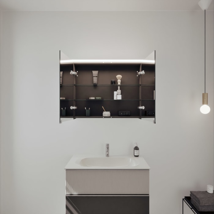 burgbad Fiumo 2.0 Badmöbelset 82 cm mit Waschtisch mit Unterschrank mit Griff G0146 und Spiegelschrank