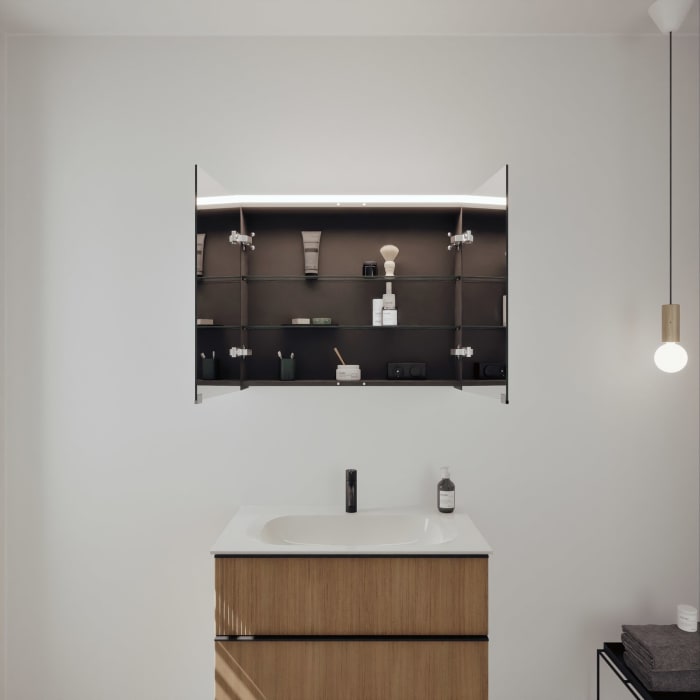 burgbad Fiumo 2.0 Badmöbelset 82 cm mit Waschtisch mit Unterschrank mit Griff G0200 und Spiegelschrank