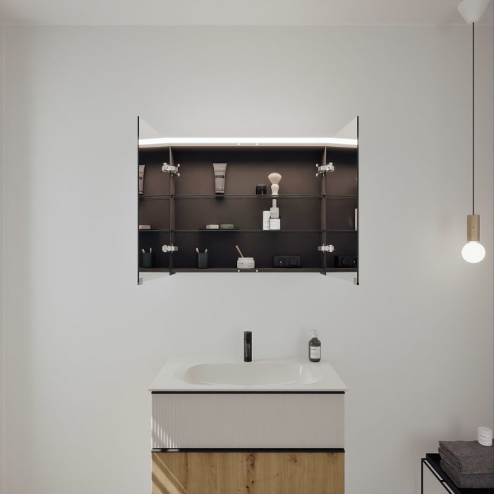 burgbad Fiumo 2.0 Badmöbelset 82 cm mit Waschtisch mit Unterschrank mit Griff G0200 und Spiegelschrank