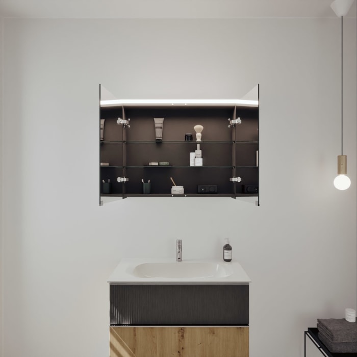 burgbad Fiumo 2.0 Badmöbelset 82 cm mit Waschtisch mit Unterschrank mit Griff G0146 und Spiegelschrank