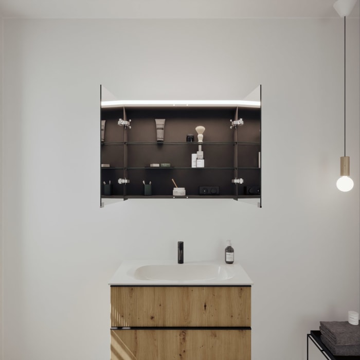 burgbad Fiumo 2.0 Badmöbelset 82 cm mit Waschtisch mit Unterschrank mit Griff G0200 und Spiegelschrank