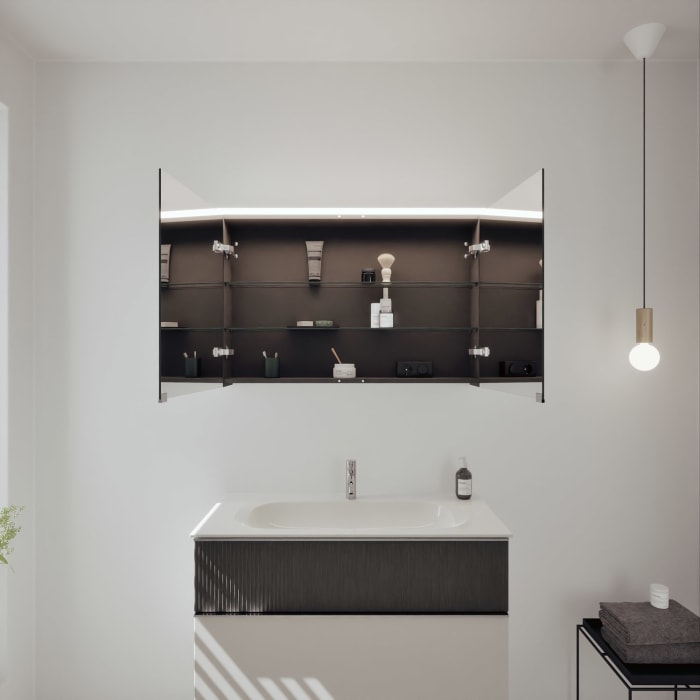 burgbad Fiumo 2.0 Badmöbelset 102 cm mit Waschtisch mit Unterschrank mit Griff G0146 und Spiegelschrank