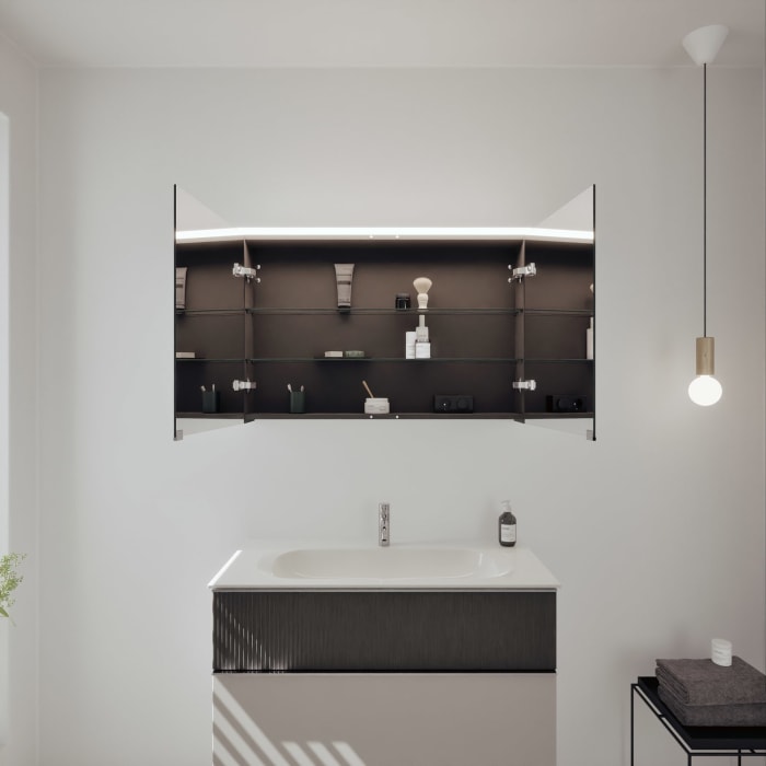 burgbad Fiumo 2.0 Badmöbelset 102 cm mit Waschtisch mit Unterschrank mit Griff G0146 und Spiegelschrank