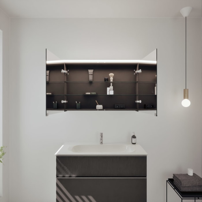 burgbad Fiumo 2.0 Badmöbelset 102 cm mit Waschtisch mit Unterschrank mit Griff G0146 und Spiegelschrank