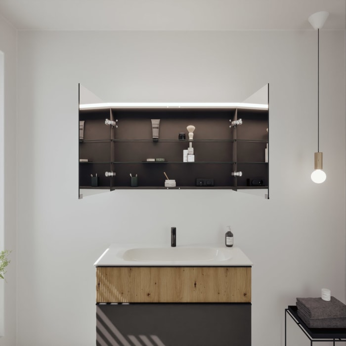 burgbad Fiumo 2.0 Badmöbelset 102 cm mit Waschtisch mit Unterschrank mit Griff G0200 und Spiegelschrank