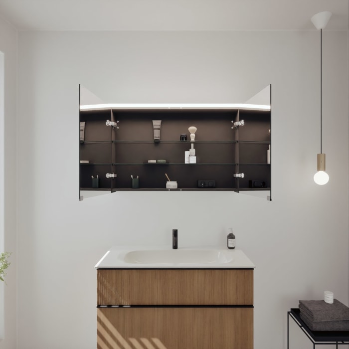 burgbad Fiumo 2.0 Badmöbelset 102 cm mit Waschtisch mit Unterschrank mit Griff G0200 und Spiegelschrank