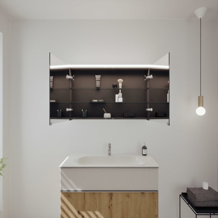 burgbad Fiumo 2.0 Badmöbelset 102 cm mit Waschtisch mit Unterschrank mit Griff G0146 und Spiegelschrank