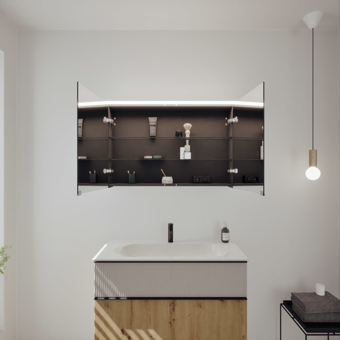 burgbad Fiumo 2.0 Badmöbelset 102 cm mit Waschtisch mit Unterschrank mit Griff G0200 und Spiegelschrank