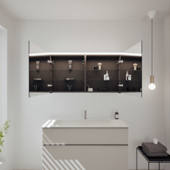 burgbad Fiumo 2.0 Badmöbelset 122 cm mit Waschtisch mit Unterschrank mit Griff G0146 und Spiegelschrank