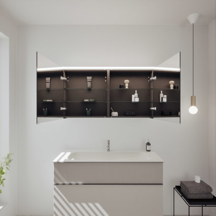 burgbad Fiumo 2.0 Badmöbelset 122 cm mit Waschtisch mit Unterschrank mit Griff G0146 und Spiegelschrank