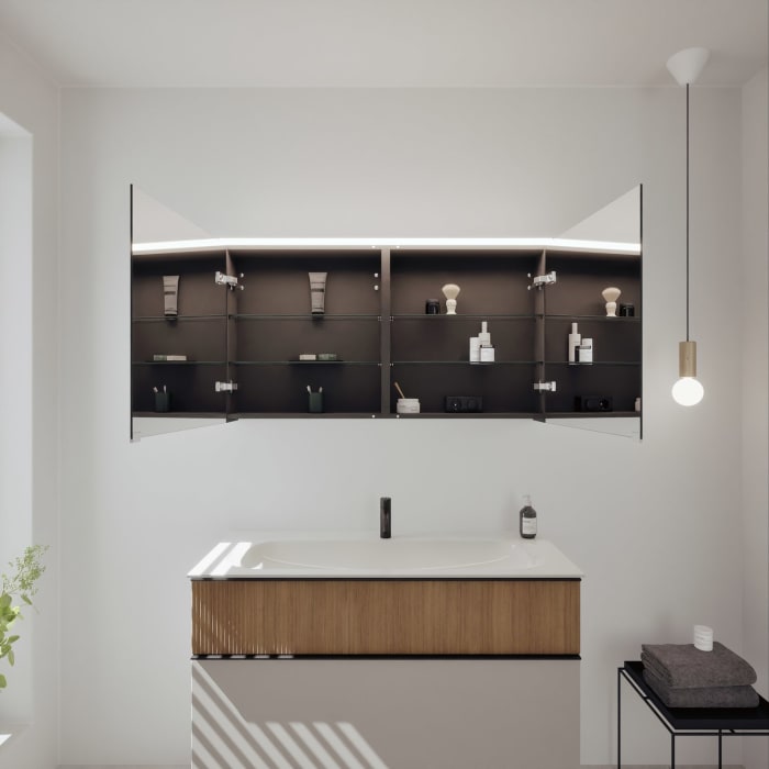 burgbad Fiumo 2.0 Badmöbelset 122 cm mit Waschtisch mit Unterschrank mit Griff G0200 und Spiegelschrank