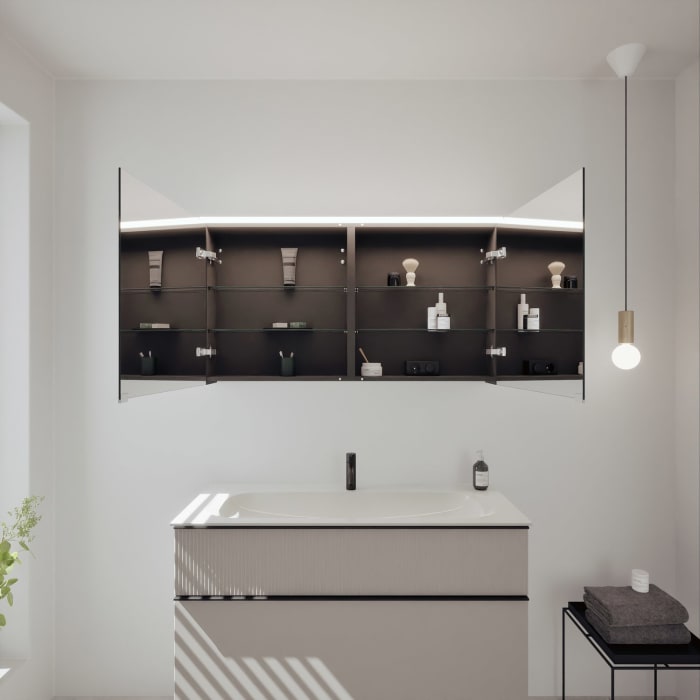 burgbad Fiumo 2.0 Badmöbelset 122 cm mit Waschtisch mit Unterschrank mit Griff G0200 und Spiegelschrank