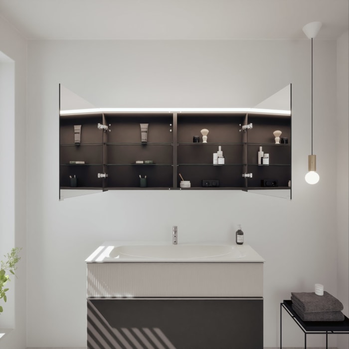 burgbad Fiumo 2.0 Badmöbelset 122 cm mit Waschtisch mit Unterschrank mit Griff G0146 und Spiegelschrank