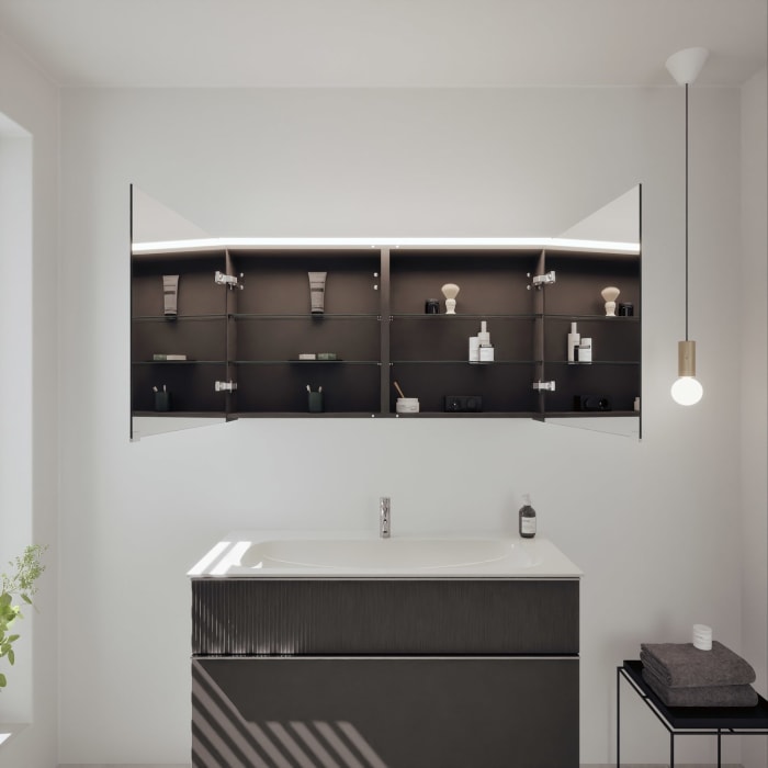 burgbad Fiumo 2.0 Badmöbelset 122 cm mit Waschtisch mit Unterschrank mit Griff G0146 und Spiegelschrank