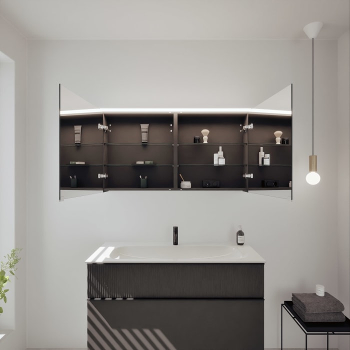 burgbad Fiumo 2.0 Badmöbelset 122 cm mit Waschtisch mit Unterschrank mit Griff G0200 und Spiegelschrank