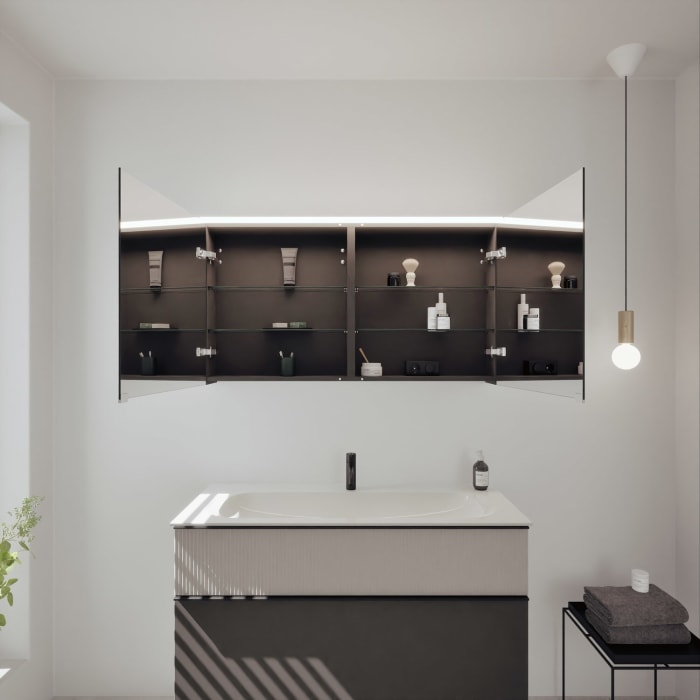 burgbad Fiumo 2.0 Badmöbelset 122 cm mit Waschtisch mit Unterschrank mit Griff G0200 und Spiegelschrank