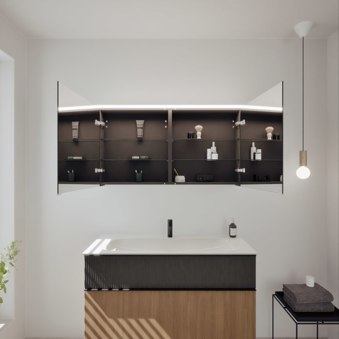 burgbad Fiumo 2.0 Badmöbelset 122 cm mit Waschtisch mit Unterschrank mit Griff G0200 und Spiegelschrank