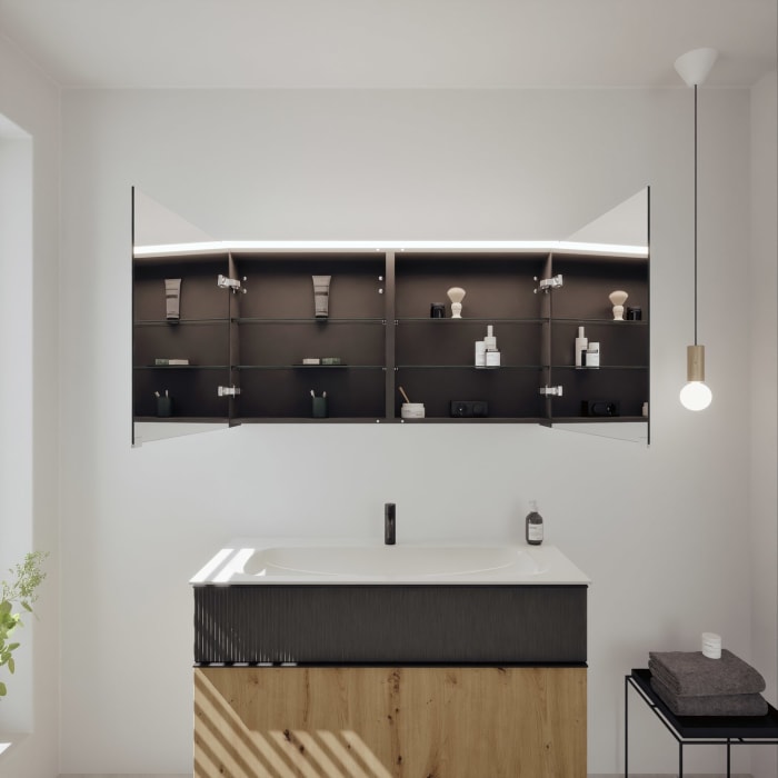 burgbad Fiumo 2.0 Badmöbelset 122 cm mit Waschtisch mit Unterschrank mit Griff G0200 und Spiegelschrank