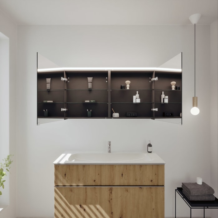 burgbad Fiumo 2.0 Badmöbelset 122 cm mit Waschtisch mit Unterschrank mit Griff G0146 und Spiegelschrank