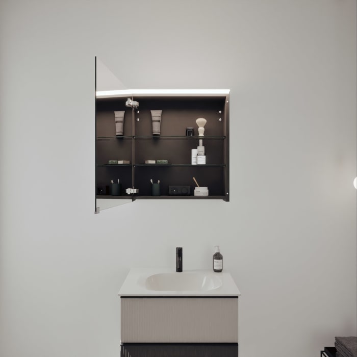 burgbad Fiumo 2.0 Badmöbelset 62 cm mit Waschtisch mit Unterschrank mit Griff G0200 und Spiegelschrank