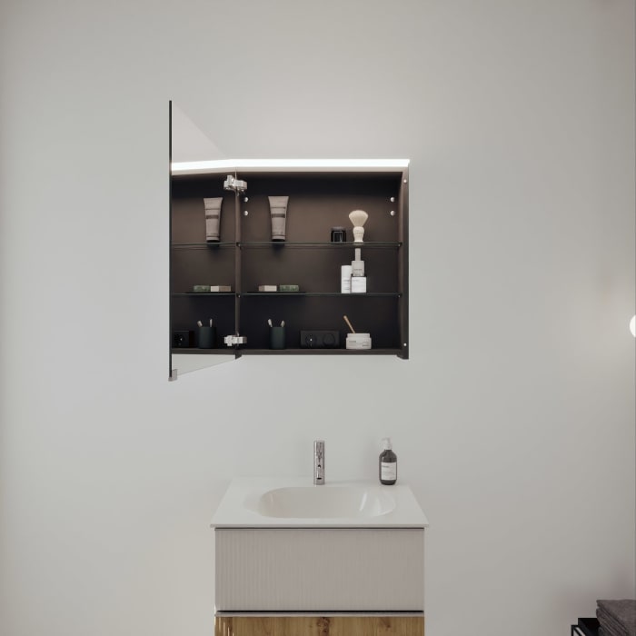 burgbad Fiumo 2.0 Badmöbelset 62 cm mit Waschtisch mit Unterschrank mit Griff G0146 und Spiegelschrank