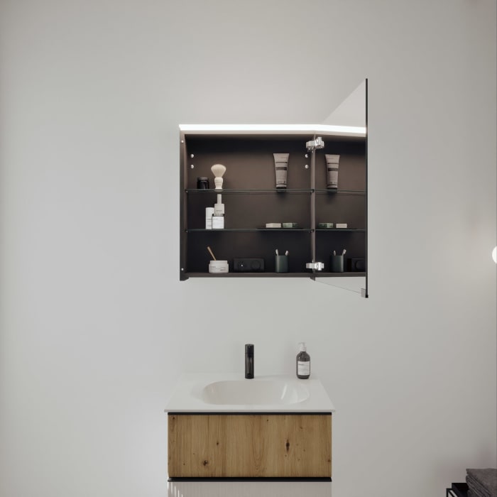 burgbad Fiumo 2.0 Badmöbelset 62 cm mit Waschtisch mit Unterschrank mit Griff G0200 und Spiegelschrank