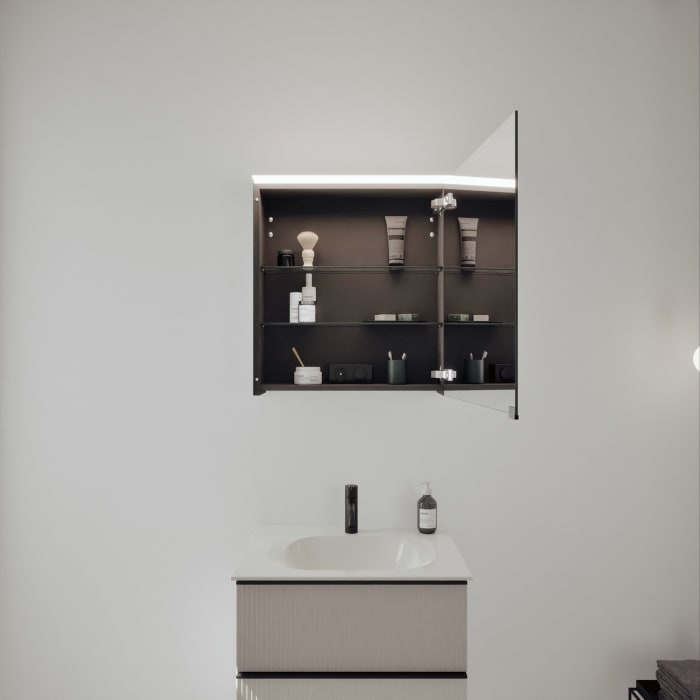 burgbad Fiumo 2.0 Badmöbelset 62 cm mit Waschtisch mit Unterschrank mit Griff G0200 und Spiegelschrank