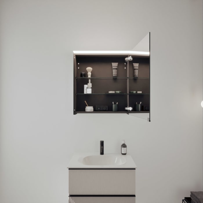 burgbad Fiumo 2.0 Badmöbelset 62 cm mit Waschtisch mit Unterschrank mit Griff G0200 und Spiegelschrank