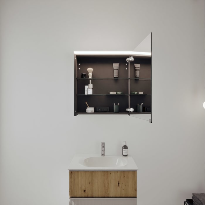 burgbad Fiumo 2.0 Badmöbelset 62 cm mit Waschtisch mit Unterschrank mit Griff G0146 und Spiegelschrank