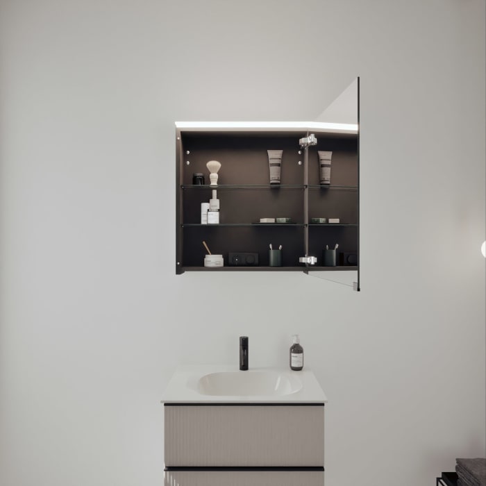 burgbad Fiumo 2.0 Badmöbelset 62 cm mit Waschtisch mit Unterschrank mit Griff G0200 und Spiegelschrank