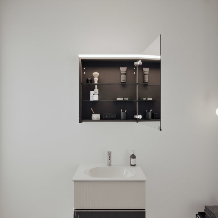 burgbad Fiumo 2.0 Badmöbelset 62 cm mit Waschtisch mit Unterschrank mit Griff G0146 und Spiegelschrank