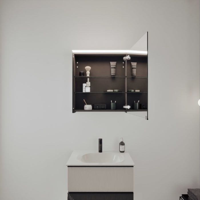 burgbad Fiumo 2.0 Badmöbelset 62 cm mit Waschtisch mit Unterschrank mit Griff G0200 und Spiegelschrank