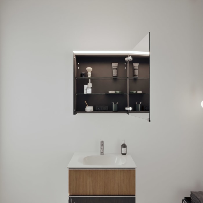 burgbad Fiumo 2.0 Badmöbelset 62 cm mit Waschtisch mit Unterschrank mit Griff G0146 und Spiegelschrank