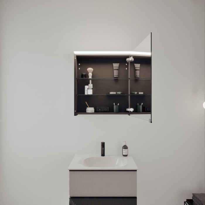 burgbad Fiumo 2.0 Badmöbelset 62 cm mit Waschtisch mit Unterschrank mit Griff G0200 und Spiegelschrank